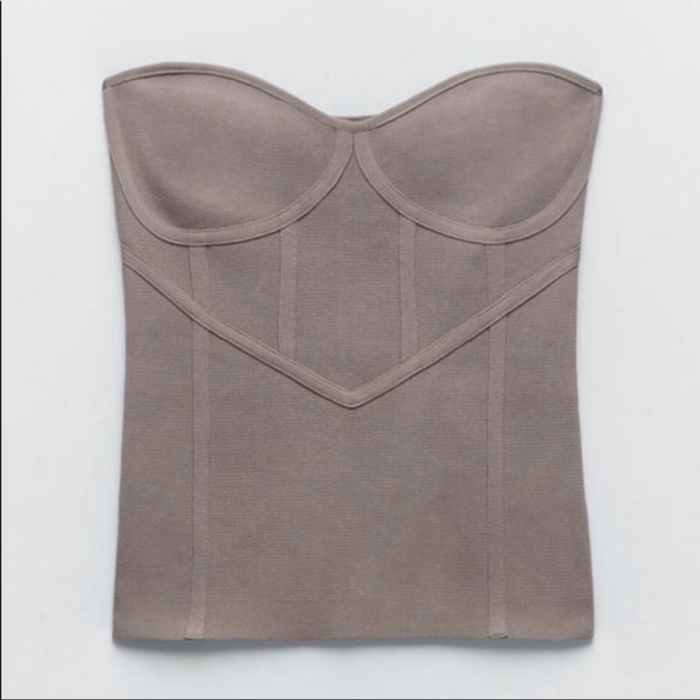 Zara Taupe Strapless Knit Corset Bustier